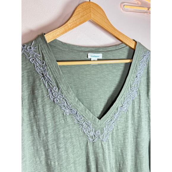 Sundance Womens Plus Size Top Short Sleeve Embroidered Boxy Fit XXL Green Cotton - Picture 2 of 7